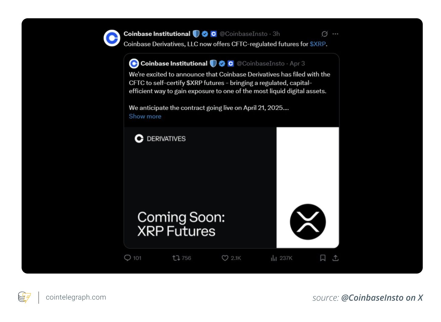 Coinbase on XRP futures launch. figcaption moved to alt text.