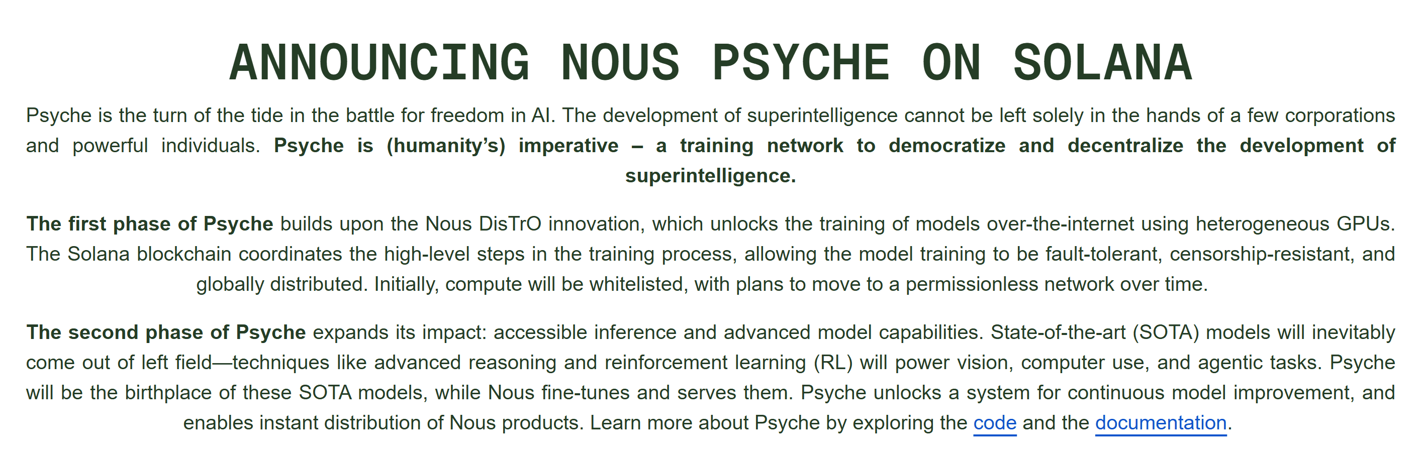 Nous Research announcing Nous Psyche on Solana. Source: Nous Research