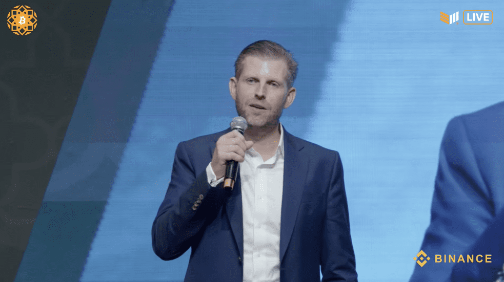 Eric Trump praised Bitcoin in a keynote speech at Bitcoin MENA in Abu Dhabi. Source: YouTube