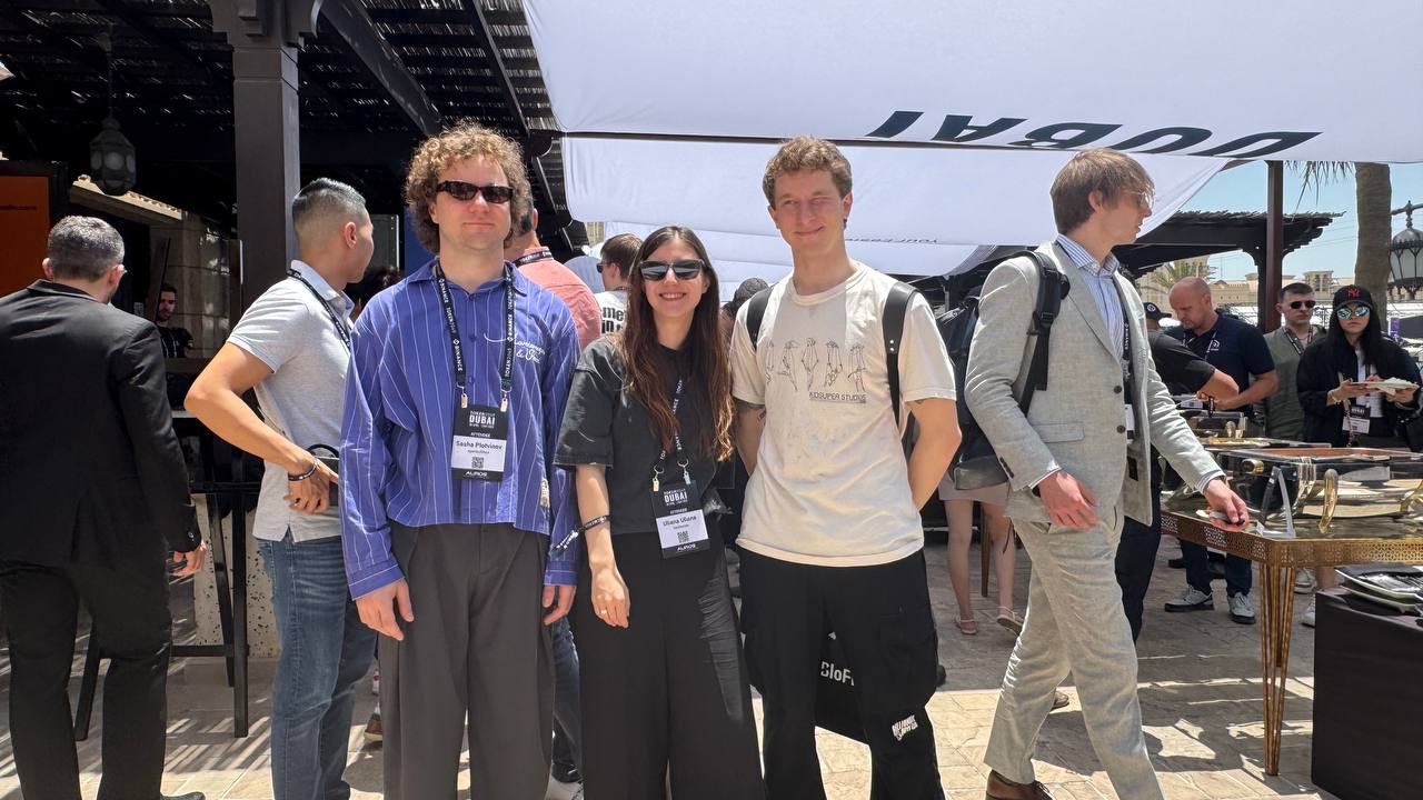 Notcoin’s Sasha Plotvinov (left), Uliana Salo (middle) and Vladimir Plotvinov (right) at the Token2049 event in Dubai. Source: Cointelegraph