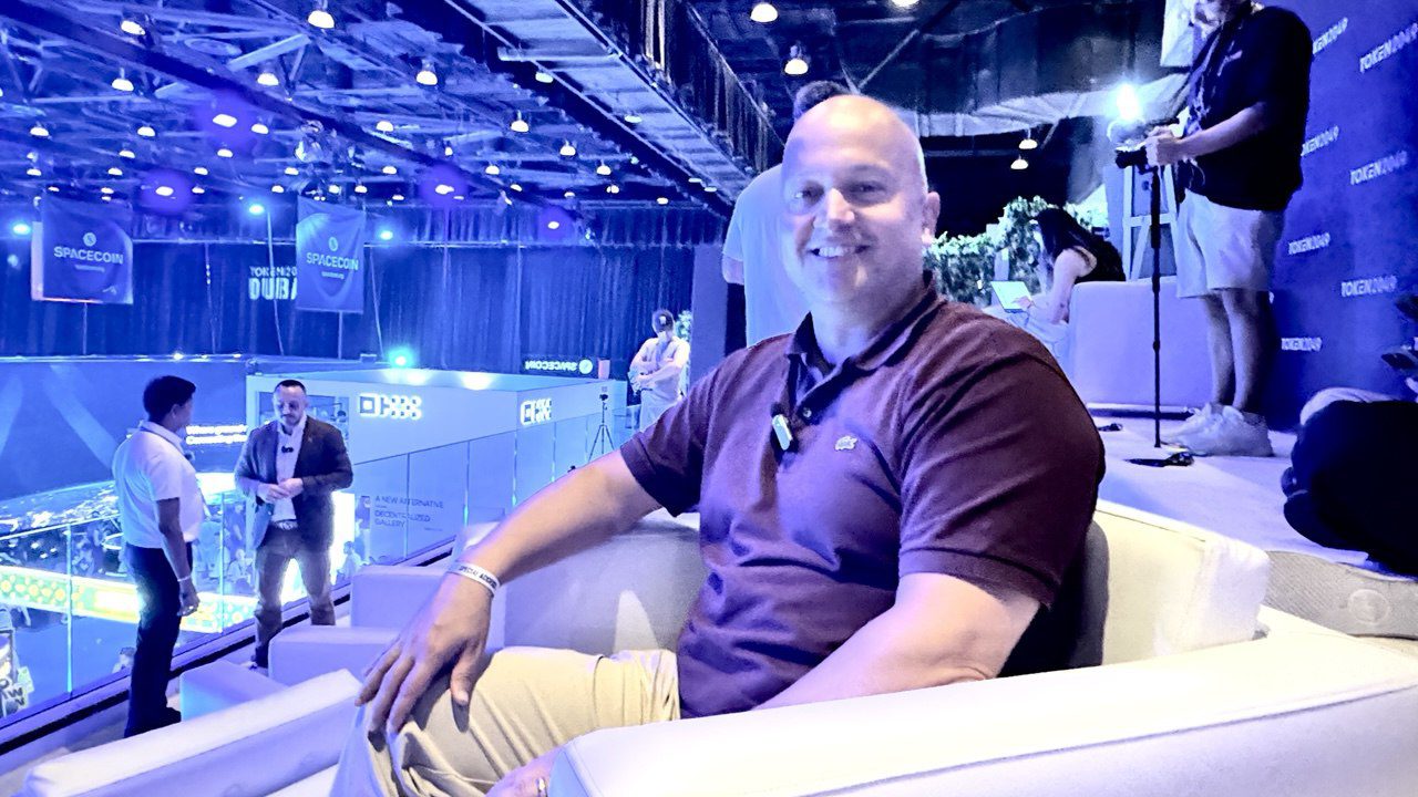 Xapo Bank CEO Seamus Rocca at the Token2049 media lounge. Source: Cointelegraph