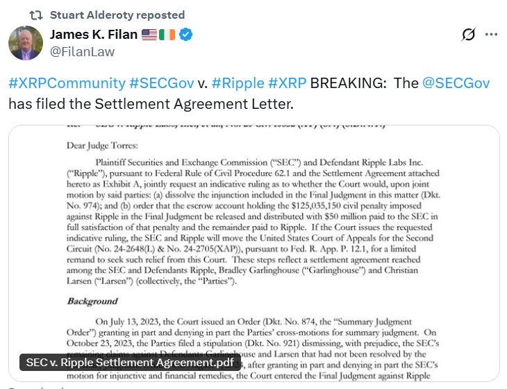 Timeline of the Ripple Settlement Process according to James Filan. Source: James Filan