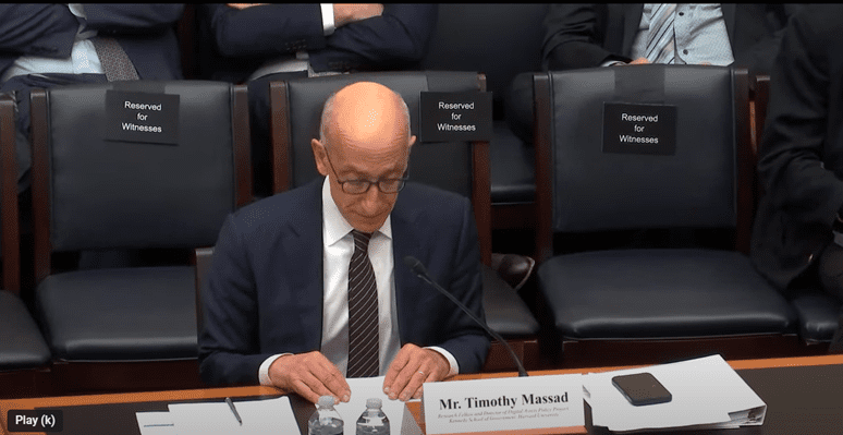 Former CFTC Chair Timothy Massad delivers remarks at a Feb. 11 House committee meeting. Source: GOP Financial Services