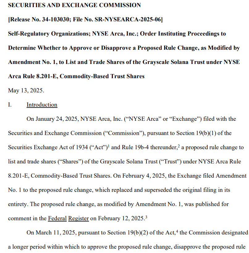 Delay on Grayscale’s Solana ETF. Source: SEC