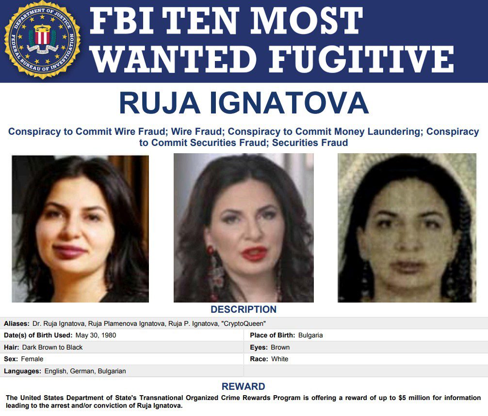 The US Federal Bureau of Investigation raised Ignatova’s bounty to $5 million in June 2024. Source: FBI