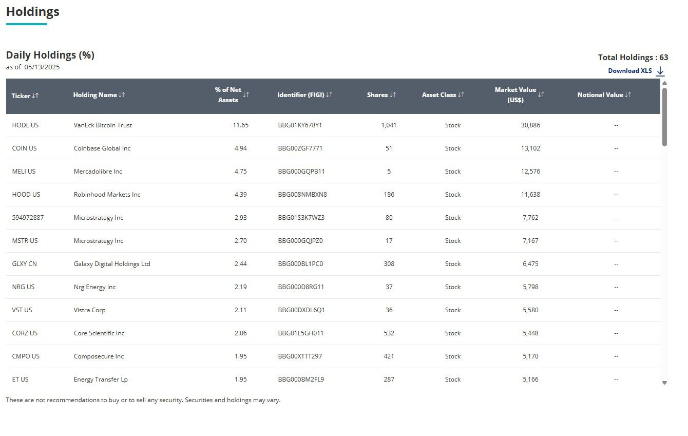 Top holdings of VanEck’s NODE ETF. Source: VanEck