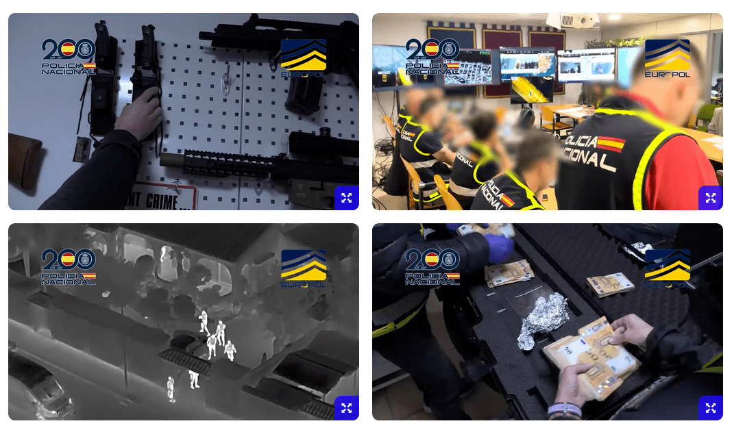 Scenes of European law enforcement efforts and assets seized from the criminal organization. Source: Europol