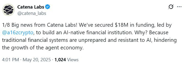 Circle Co-founder Launches AI-Native Bank Catena Labs with $18M Funding
