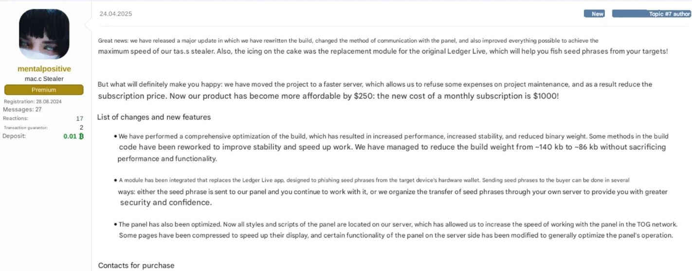 Hackers are offering malware for would-be thieves to steal from Ledger users. Source: Moonlock