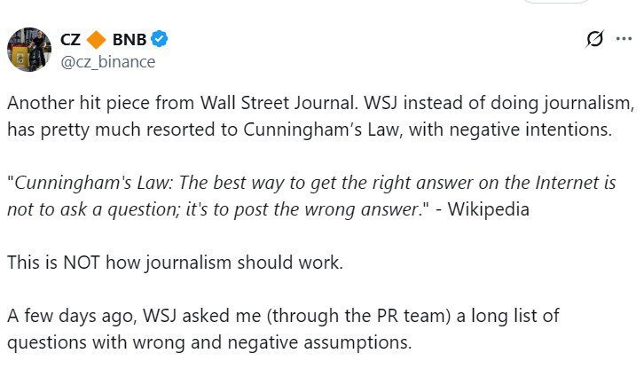 CZ Zhao Denounces WSJ Report on Trump-Linked Crypto Dealings: A Detailed Analysis