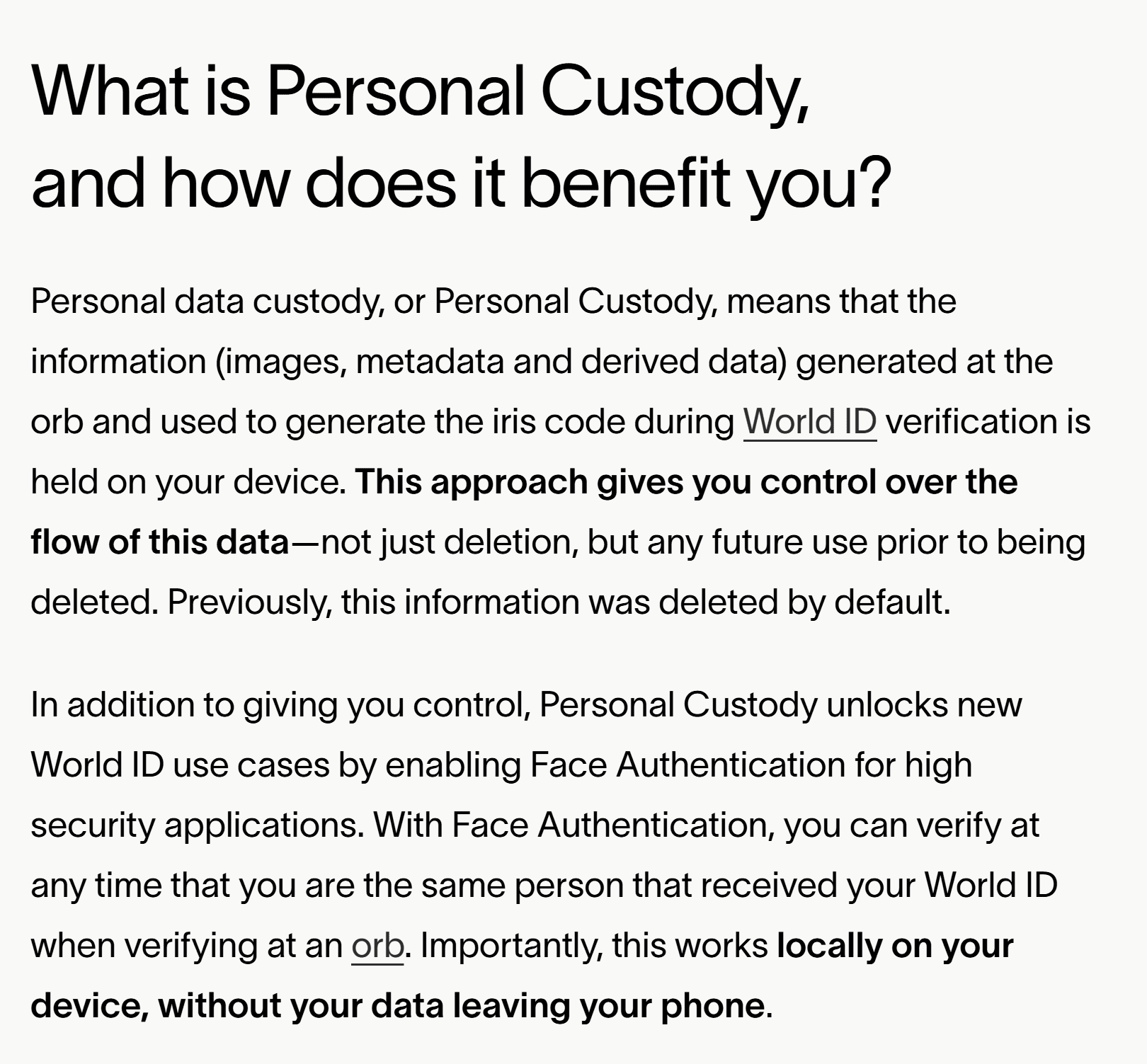World’s disclosure regarding personal custody. Source: World