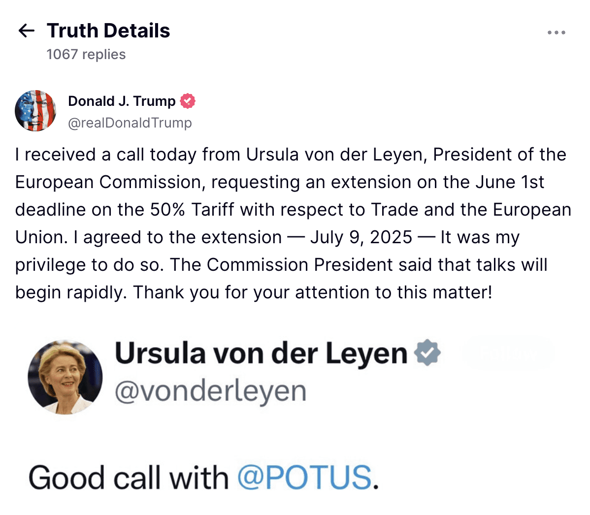 President Donald Trump. Truth Social