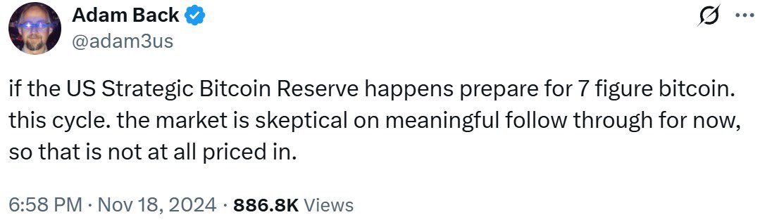 Back says the $1 million prediction is the minimum target if the stars align. Source: Adam Back