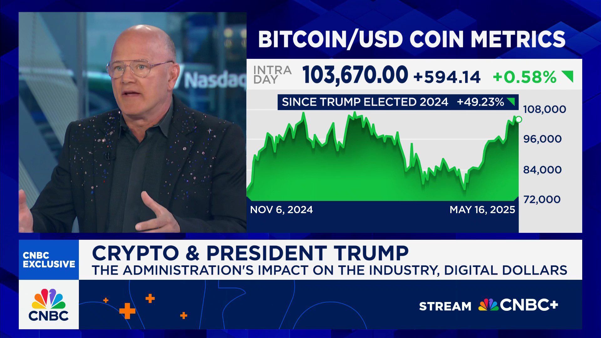 Novogratz presents Bitcoin’s short-term price targets following Galaxy Digital’s May 16 public listing. Source: CNBC