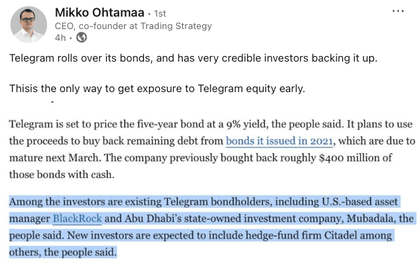 Telegram, Bonds, BlackRock, Companies