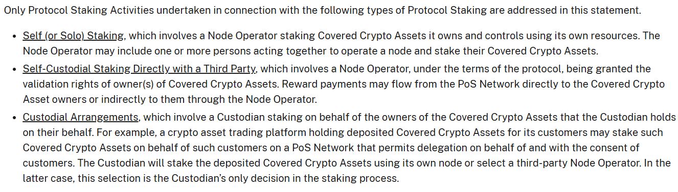 Security, SEC, United States, Staking. The SEC’s Division of Corporation Finance said some protocol staking activities don’t qualify as securities offerings. Source: SEC