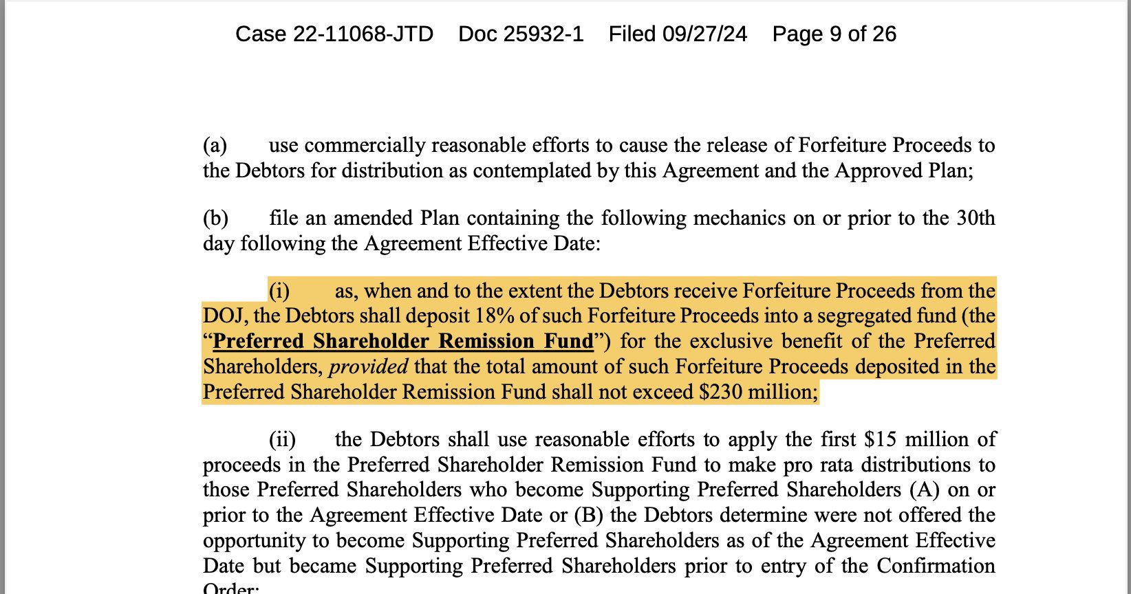 Bankruptcy, FTX. Legal documents shared by Kavuri stipulating how much FTX creditors would be receiving. Source: Sunil Kavuri