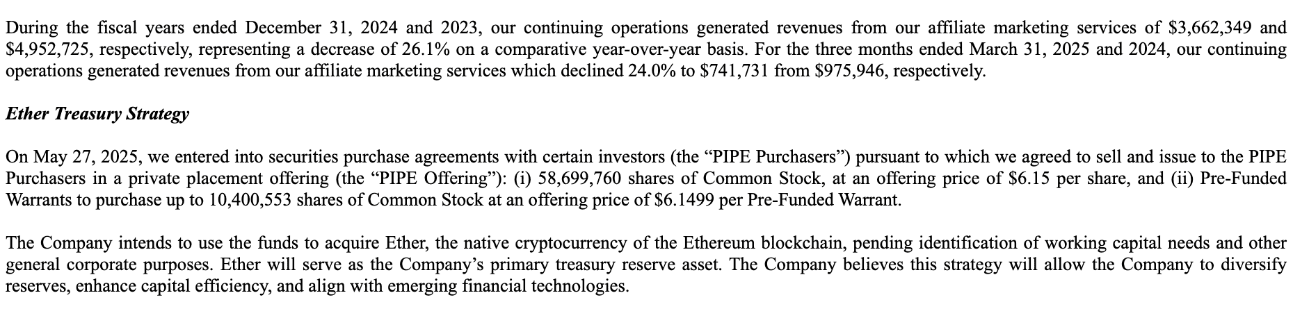 SharpLink Gaming intends to use the funds to acquire Ether. Source: SEC SharpLink Gaming intends to use the funds to acquire Ether. Source: SEC
