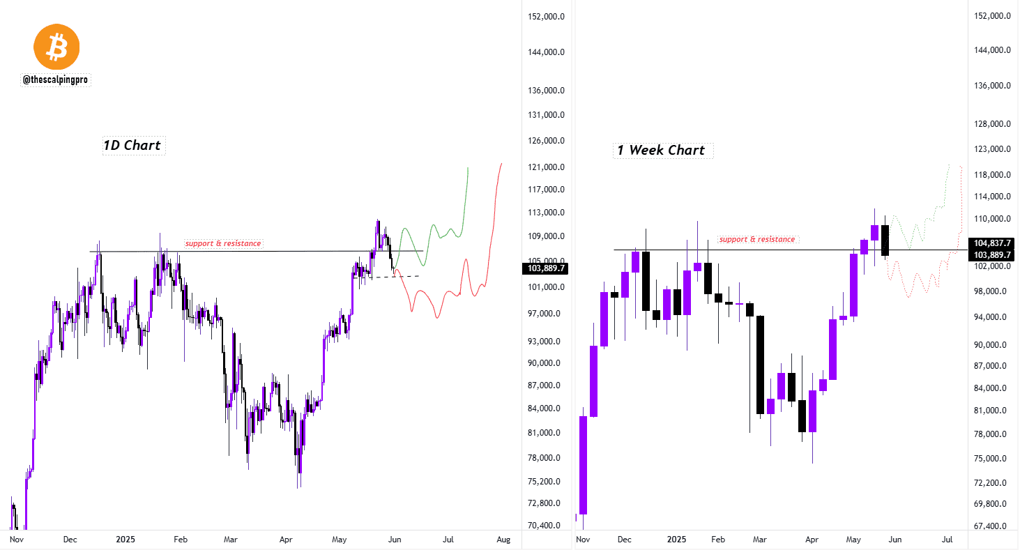 BTC/USD 1-day, 1-week chart. Source: Mags/X