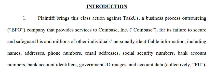Screenshot from lawsuit against TaskUs. Source: PacerMonitor