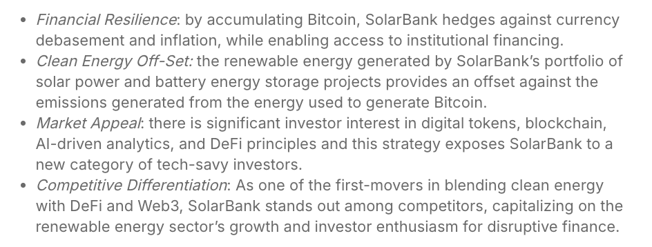 SolarBank’s reasons for adopting a Bitcoin treasury strategy.