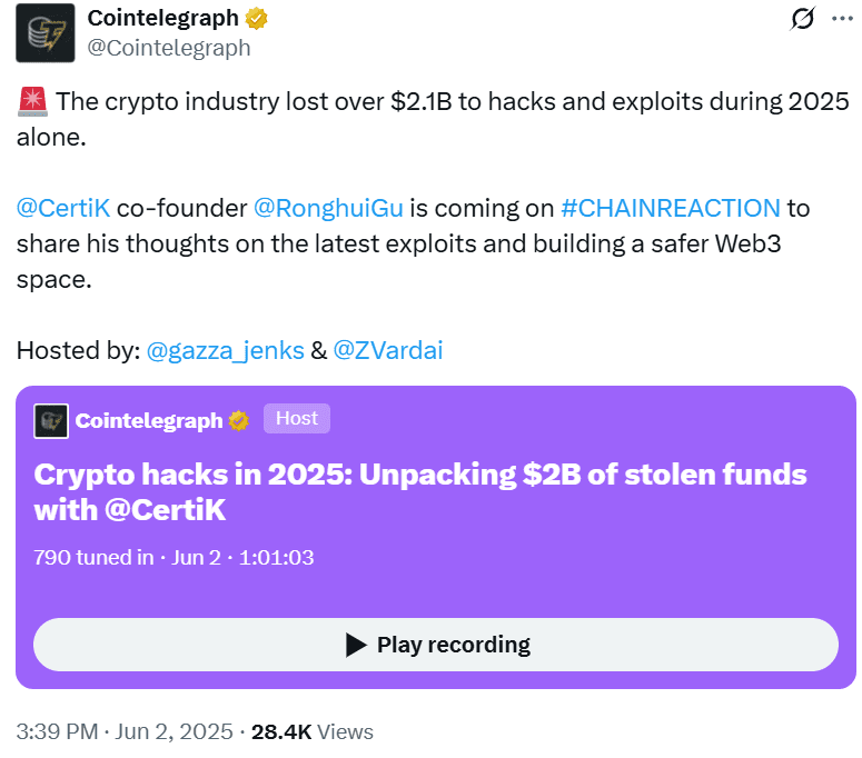 Cointelegraph data showing phishing scams are top crypto threat in 2024