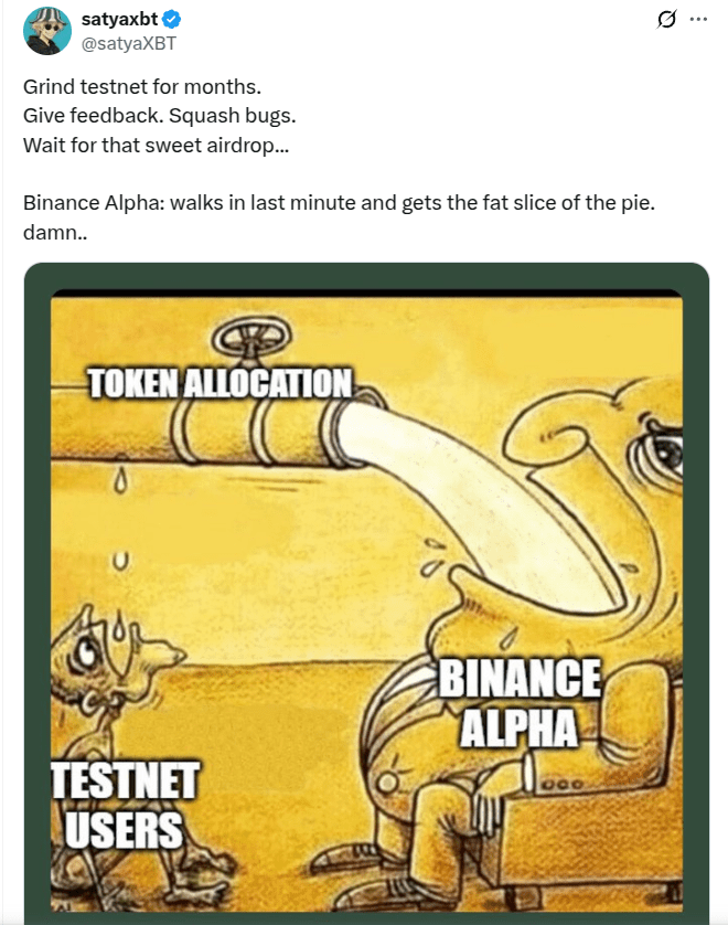 Binance Alpha criticism regarding airdrops