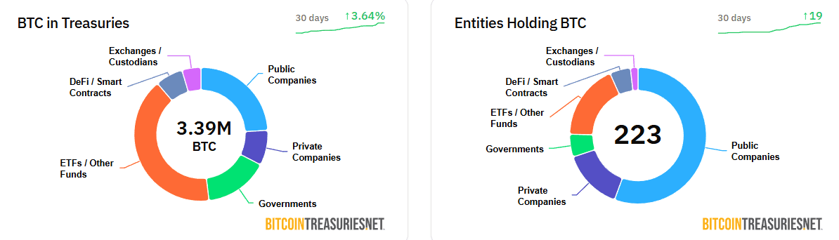 BTC in corporate treasuries. Source: BitcoinTreasuries.NET