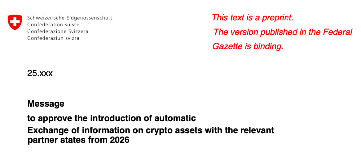 An excerpt from the title page of the Swiss Federal Council’s decision on adopting the AEOI. Source: Federal Council
