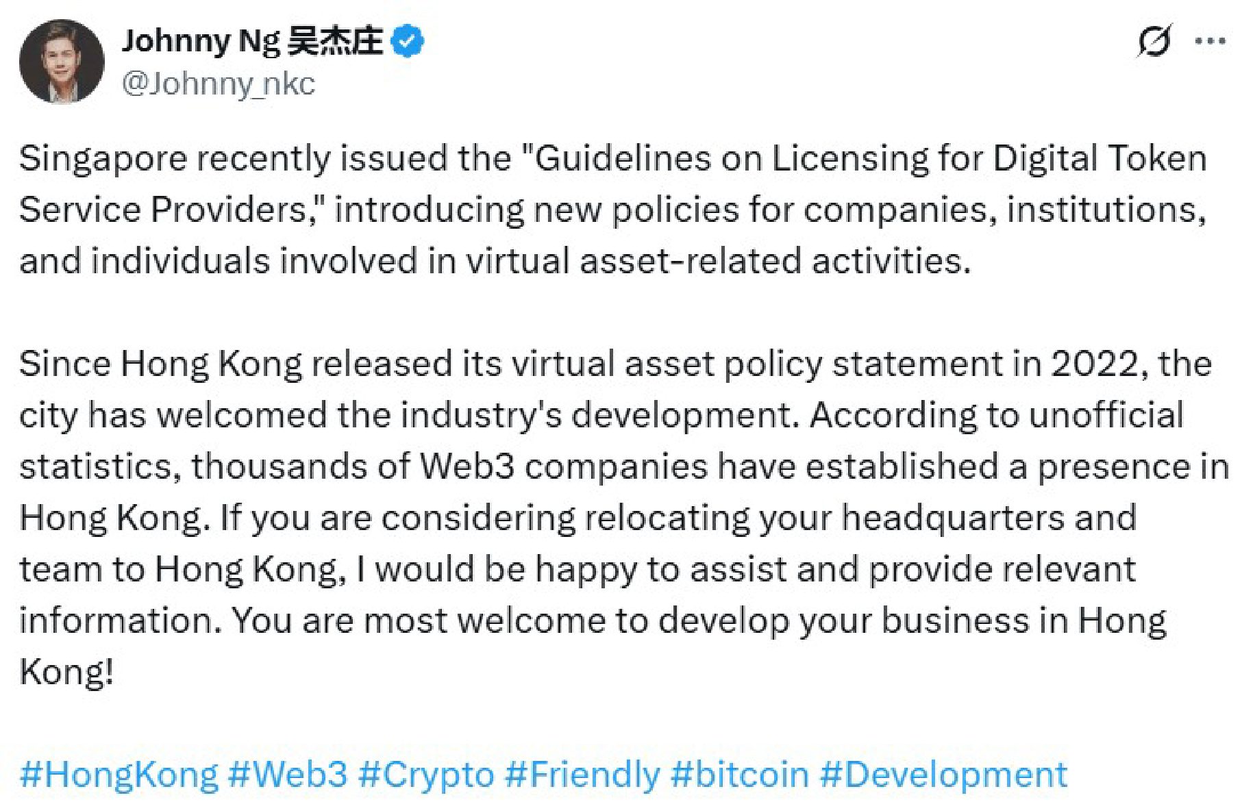 Some companies may be considering Hong Kong, which has been emerging as a crypto hub lately. Source: Johnny Ng