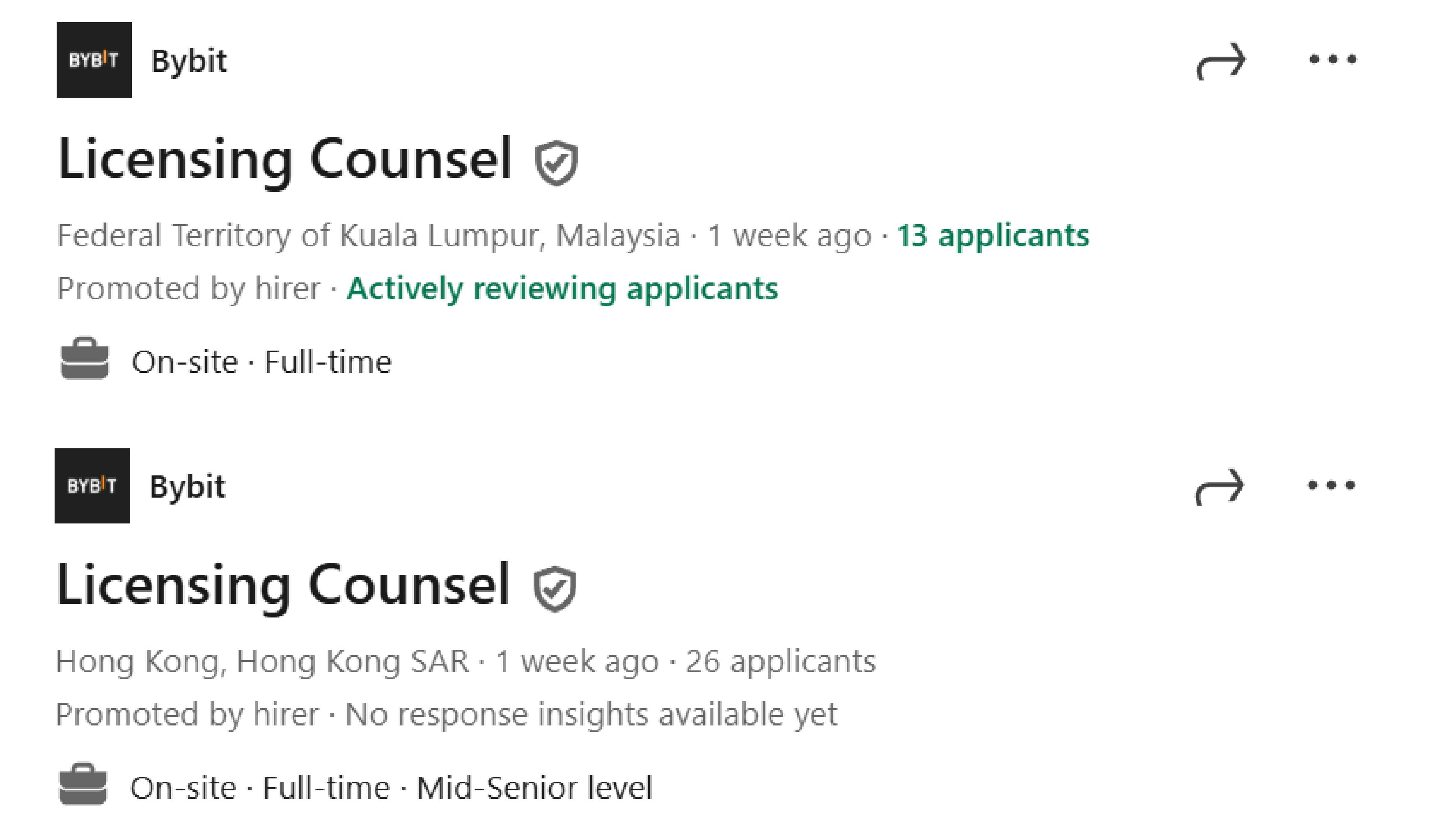 Bybit’s hunt for a licensing counsel began right after Thailand kicked it out. Source: Bybit/LinkedIn