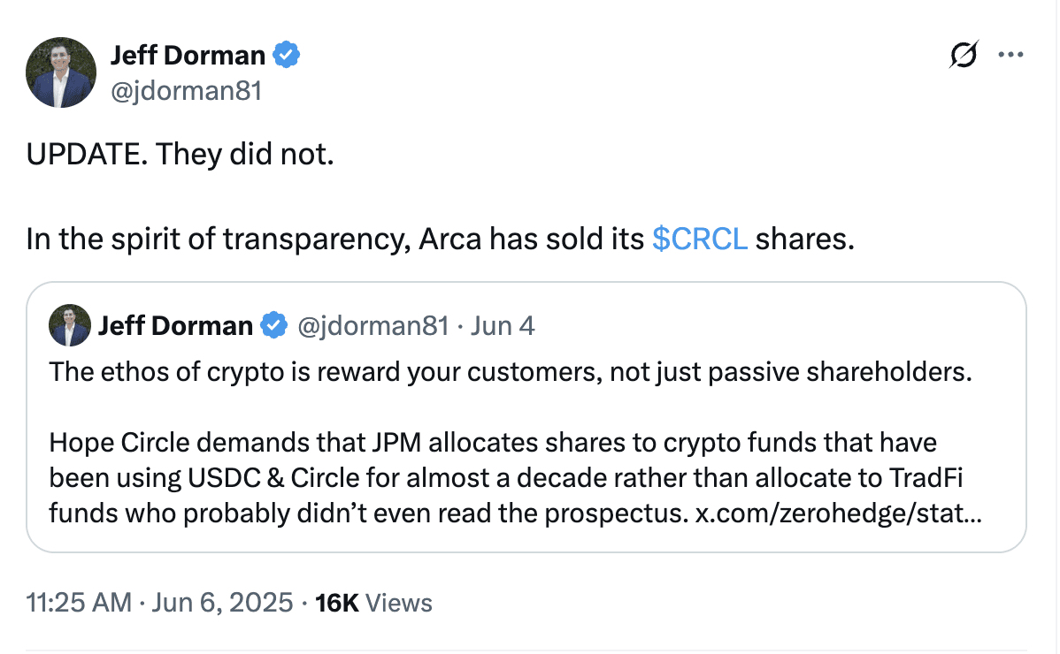 Arca Dumps Circle Shares After Public Spat: What It Means for USDC