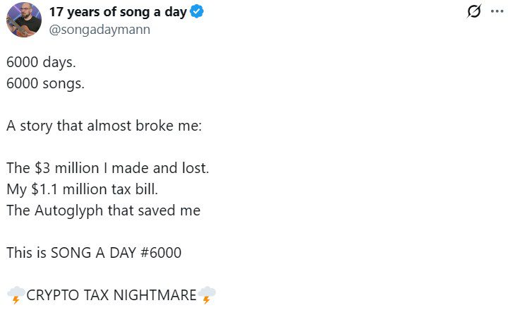 NFT Tax Nightmare: Musician Loses $3M Crypto Fortune to Taxes and Market Crash