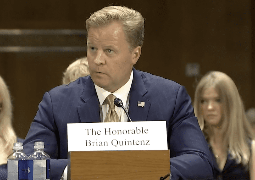 Brian Quintenz addressed US lawmakers at his Tuesday nomination hearing. Source: Senate Agriculture Committee