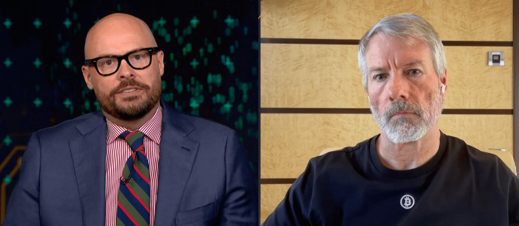 Michael Saylor (right) speaking with Bloomberg on June 10.