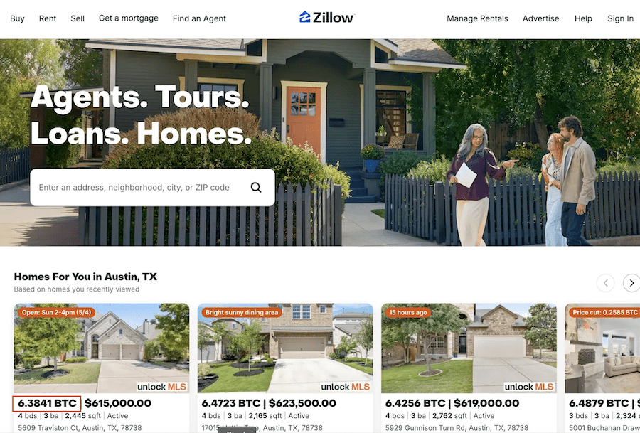 An example of the Opportunity Cost browser extension at work, displaying residential home prices in Bitcoin alongside the US dollar prices. Source: Opportunity Cost