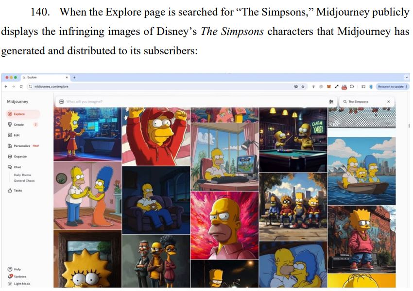 Disney said that Midjourney also uses the copyrighted characters to market and promote its services. Source: CourtListener